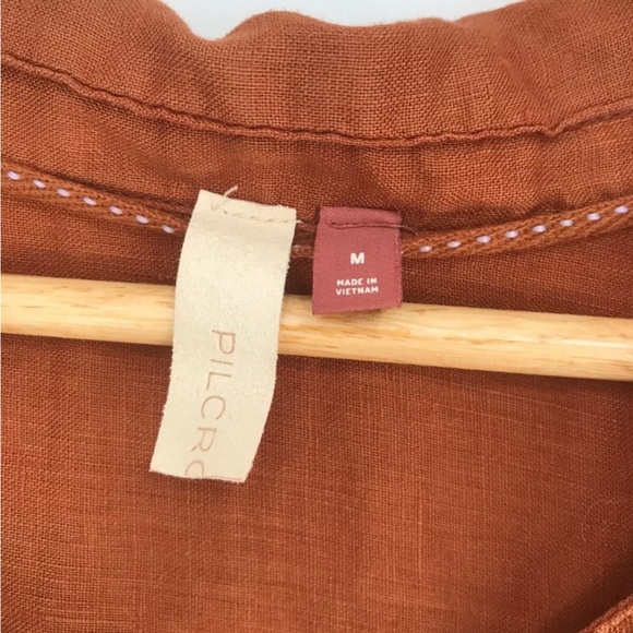 Anthropologie Pilcro brown linen surf button down shirt size: M - Picture 5 of 10